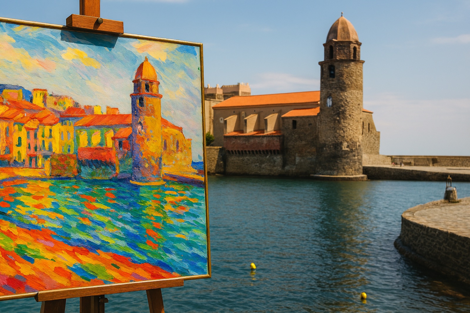 Peintre devant son chevalet face à la baie de Collioure — fauvisme et lumière catalane