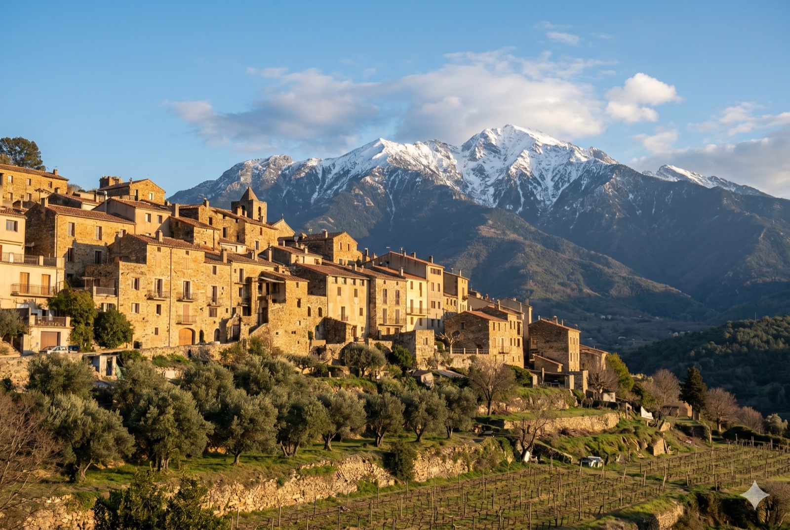 Village pittoresque catalan en lumière dorée — Eus, plus beau village de France en Conflent