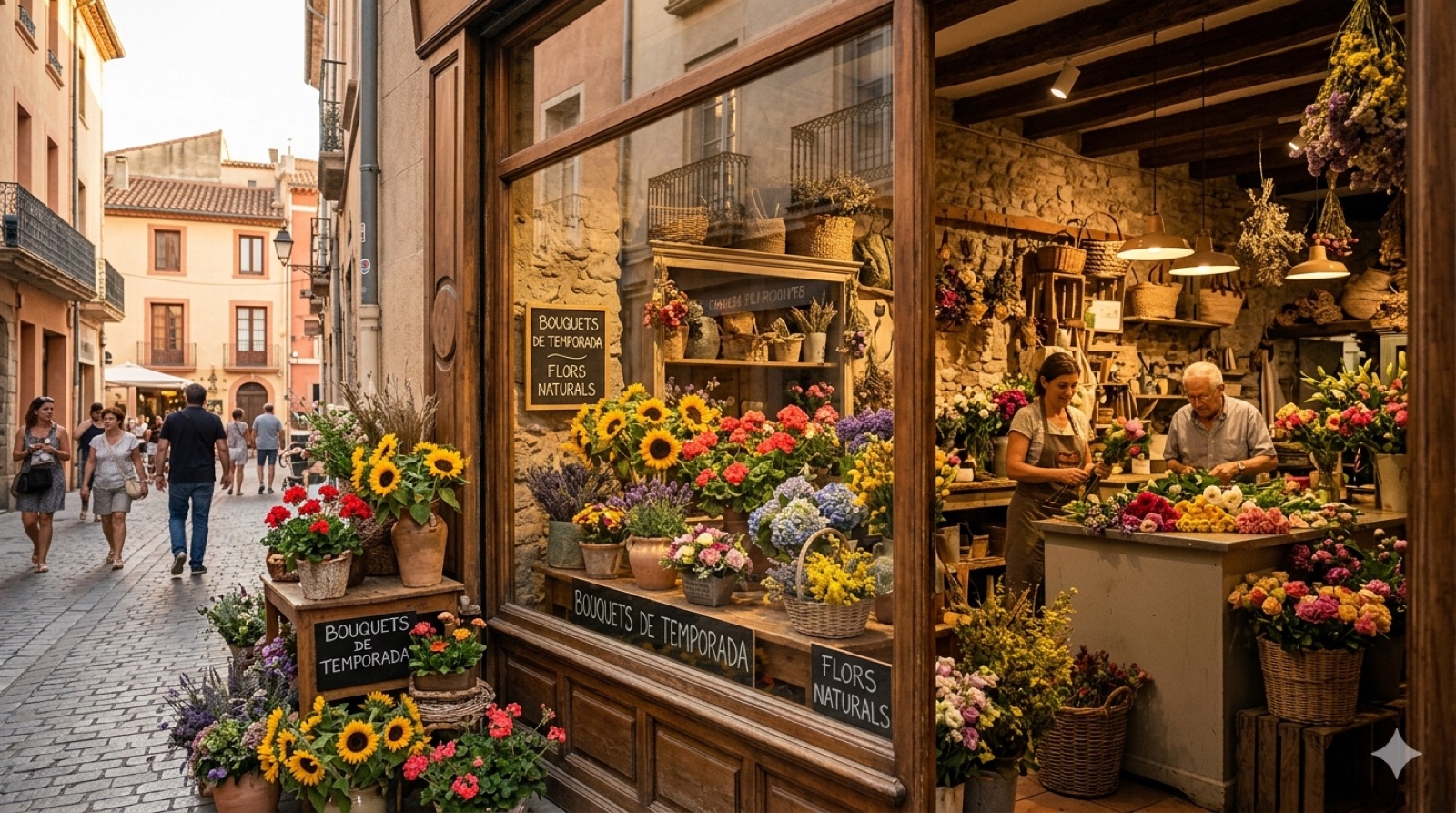 Composition d'un bouquet d'anémones, d'une pâtisserie catalane et d'une boîte de chocolats artisanaux sur lin écru, ambiance préparation de surprise romantique